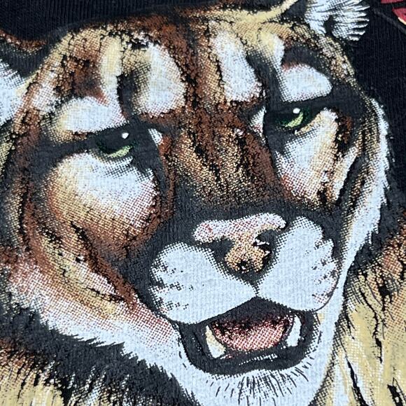 Vintage 90s Short Hills Tag Size XL Black Timber Mountain Lion Graphic T-Shirt - Picture 9 of 10